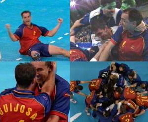 Jubel um den überragenden Spieler der Spanier: Welthandballer Rafael Guijosa. Jubel um den überragenden Spieler der Spanier: Welthandballer Rafael Guijosa.