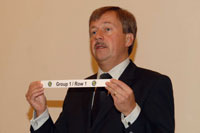 Der Moment, in dem der THW Kiel als "Kopf" der  Gruppe 1 zu  Ademar Leon gelost wurde