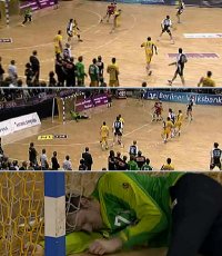 Die entscheidende Szene: Viktor Szilagyi bekommt den Ball, wirft aus 12 Metern und �berwindet Petr Stochl.