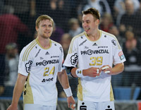 Aron Palmarsson und Filip Jicha kamen erst zur zweiten Halbzeit ins Spiel, hatten aber augenscheinlich trotzdem eine Menge Spa�.