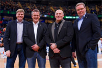 Die Geschäftsführer der Halbfinalisten. V.l.n.r.: Axel Geerken, Dierk Schmäschke (Flensburg), Matthias Rudolph (Präsident HSV Hamburg), Klaus Elwardt. Die Geschäftsführer der Halbfinalisten. V.l.n.r.: Axel Geerken, Dierk Schmäschke (Flensburg), Matthias Rudolph (Präsident HSV Hamburg), Klaus Elwardt.